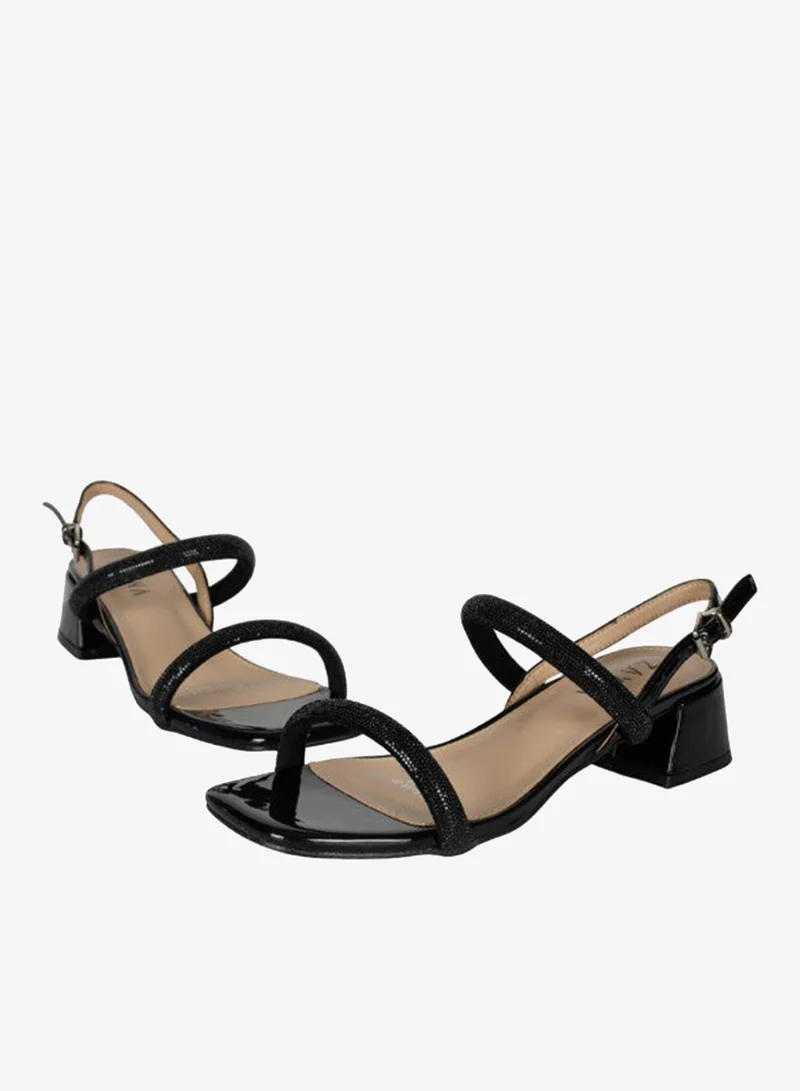 ZAYNA 221-4 Zayna Ladies  Fashion Mid Heel  Backstrap  Sandals X-087 Black