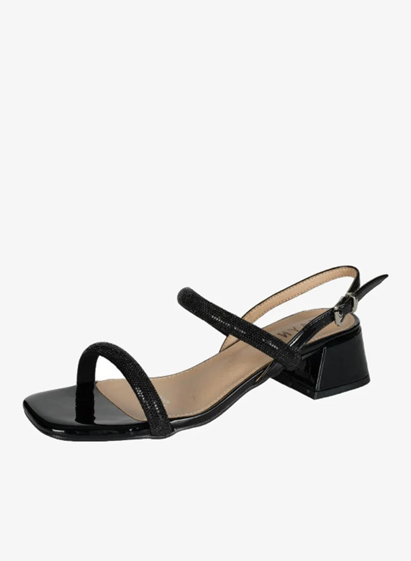 Zayna Black 221-4 Zayna Ladies  Fashion Mid Heel  Backstrap  Sandals X-087 Black for Women | Best Price UAE