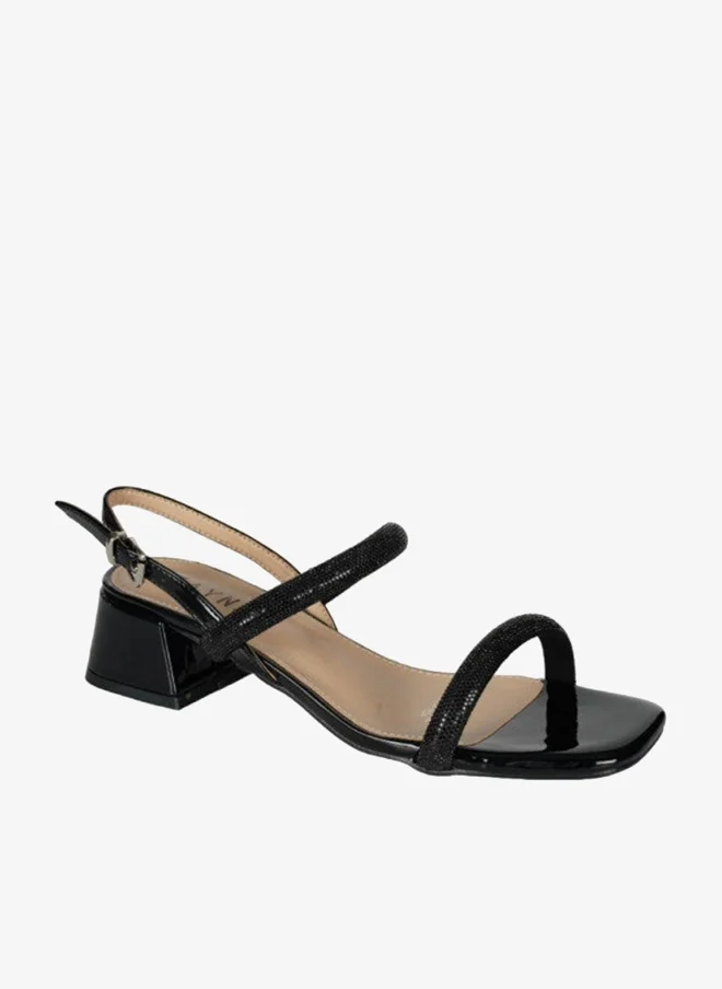 ZAYNA 221-4 Zayna Ladies  Fashion Mid Heel  Backstrap  Sandals X-087 Black