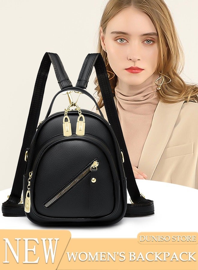 DUNISO Women's Backpack Fashionable Travel Backpack For Women Faux Leather School Backpack Shoulder Bag For College Girls Students Black - Image 1