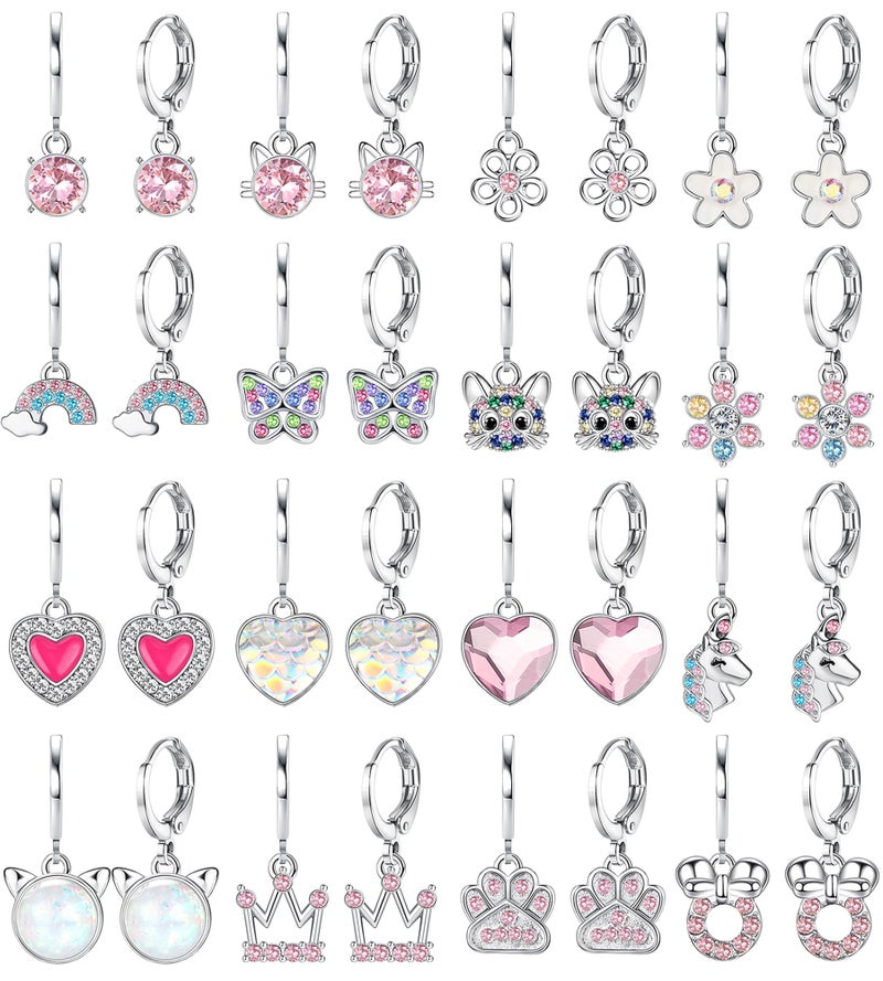 Besteel 16Pairs Hypoallergenic Earrings for Girls Women Stainless Surgical Steel Huggie Hoop Earring Set Sensitive Ears Cute Dangle Pink Kids Toddler Jewelry with Charm Silver Age: over 4 years old - Image 1