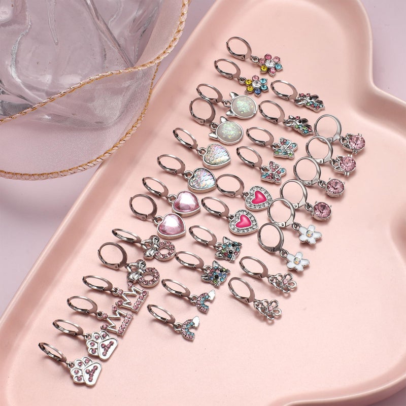 Besteel 16Pairs Hypoallergenic Earrings for Girls Women Stainless Surgical Steel Huggie Hoop Earring Set Sensitive Ears Cute Dangle Pink Kids Toddler Jewelry with Charm Silver Age: over 4 years old - Image 5