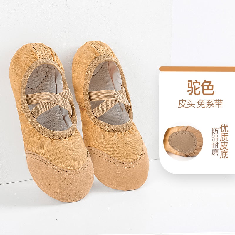 Generic Dance Shoes Womens Soft-soled Ballet Childrens Special Adult Chinese Dance Shoes Girls Cats Claw Dancing Flesh-colored Practice Shoes Camel leather head