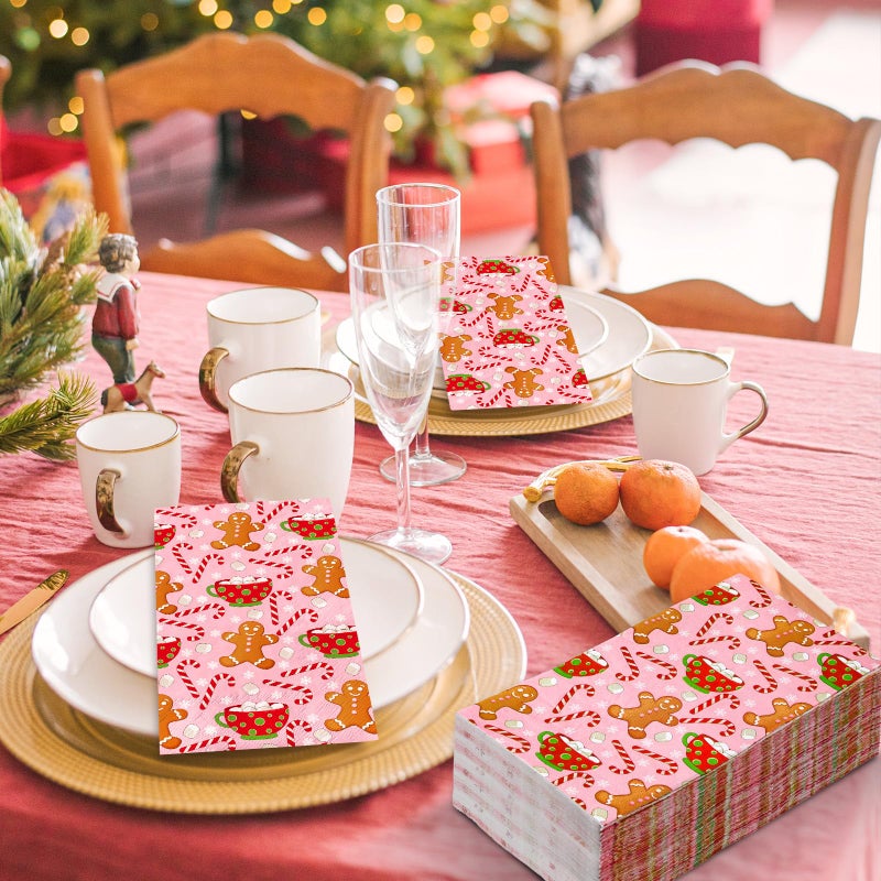 AnyDesign 100Pcs Christmas Paper Guest Napkins Gingerbread Man Candy Cane Snowflake Bathroom Napkins Xmas Winter Disposable Guest Hand Towel Napkin for Home Party Supplies - Image 5