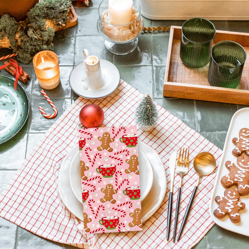 AnyDesign 100Pcs Christmas Paper Guest Napkins Gingerbread Man Candy Cane Snowflake Bathroom Napkins Xmas Winter Disposable Guest Hand Towel Napkin for Home Party Supplies - Image 4