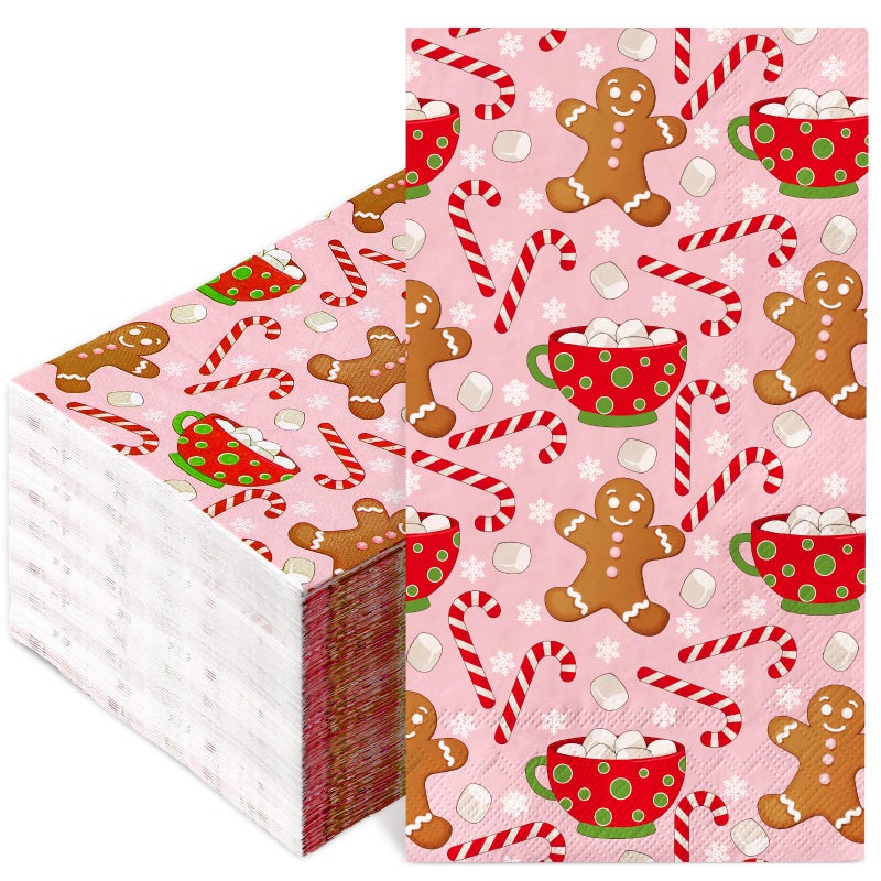 AnyDesign 100Pcs Christmas Paper Guest Napkins Gingerbread Man Candy Cane Snowflake Bathroom Napkins Xmas Winter Disposable Guest Hand Towel Napkin for Home Party Supplies - Image 1