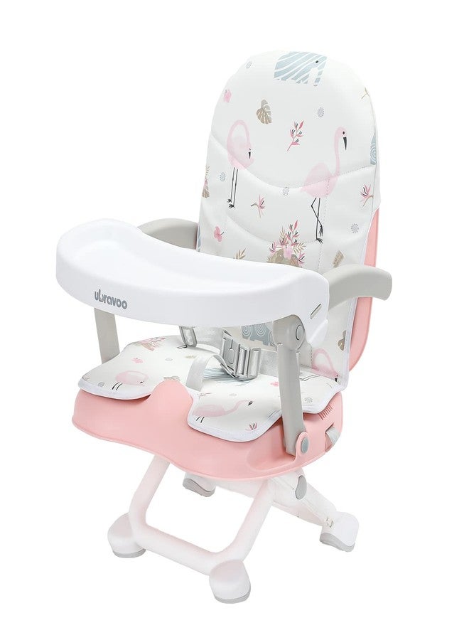 UBRAVOO 2in1 Portable Toddler Booster Seat, Grow with Baby Booster Seat for Dining Table with Removable Tray & Seat Pad, high chair for travel, ACE1013 Pink Flamingos - Image 1