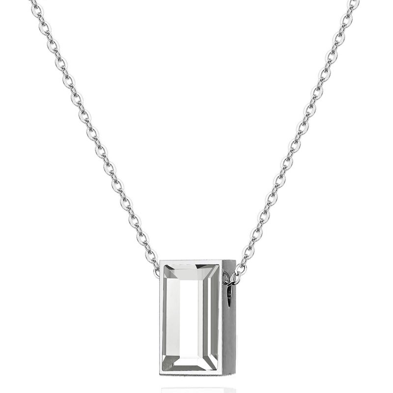RIPFEVURN Cremation Jewelry Tiny Glass Cube Urn Necklaces for Ashes for Women Men Stainless Steel Small Urn Locket for Human Ashes Holder Memorial Keepsake Pendant(Silver) - Image 1