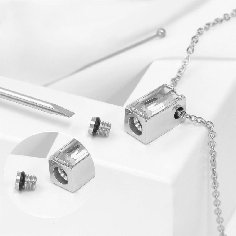 RIPFEVURN Cremation Jewelry Tiny Glass Cube Urn Necklaces for Ashes for Women Men Stainless Steel Small Urn Locket for Human Ashes Holder Memorial Keepsake Pendant(Silver) - Image 5