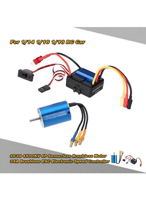 2838 4500KV 4P Sensorless Brushless Motor & 35A Brushless ESC Electronic Speed Controller for 1/14 1/16 1/18 RC Car