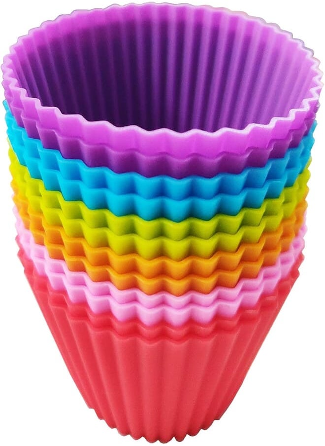 Generic IELEK Silicone cupcake liners jumbo 9cm baking cups non-stick reusable muffin moulds 12 packs in 6 rainbow colors 