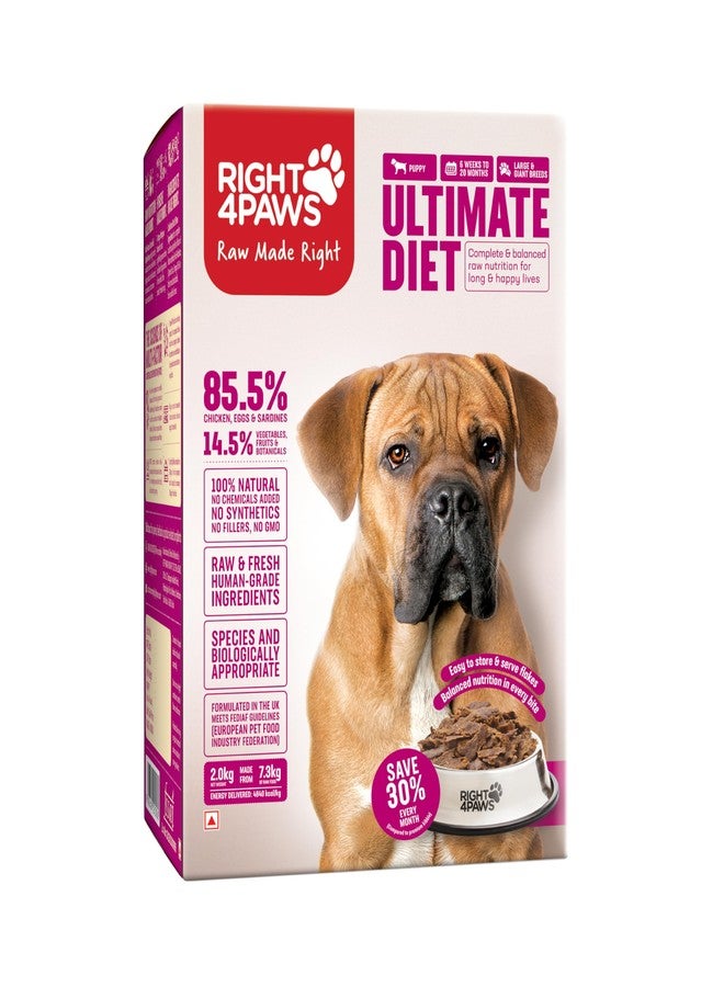 RIGHT4PAWS Dry Dog Food - Ultimate Diet - Large & Giant Breed Diet for Puppy with High Nutrition 85.5% Quality Animal Source Biologically Appropriate Reduced Stool, 2kg - Image 1
