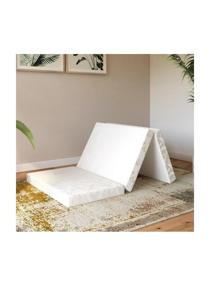 Comfy مرتبة كلاسيكية مريحة قابلة للطي باللون الأبيض ومزخرفة بالزهور للضيوف، مقاس 180 × 90 × 7 سم - Image 1