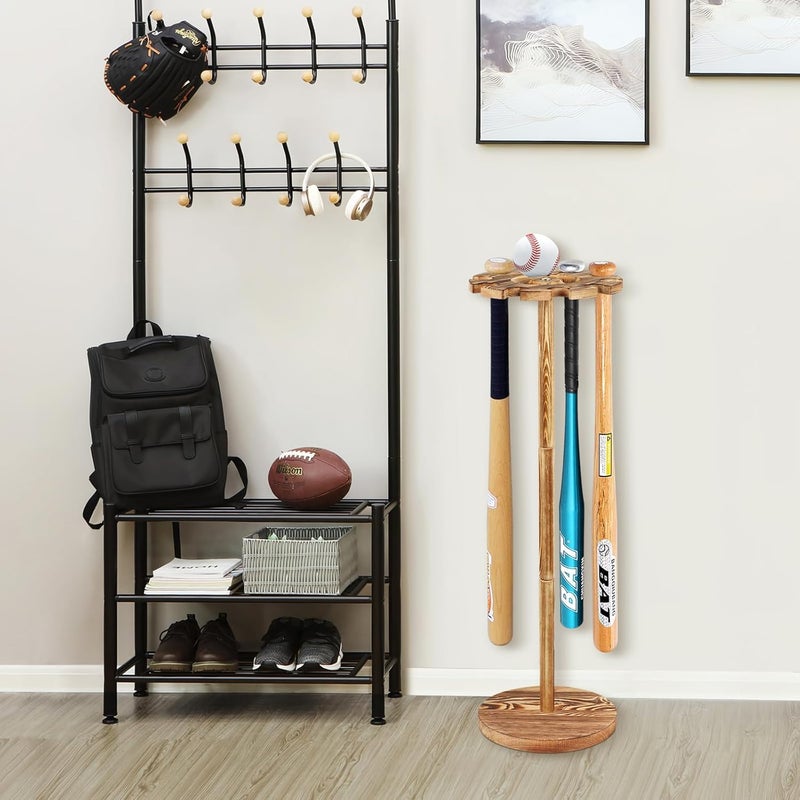 BEARUT Baseball Bat Holder and Ball Display Shelf Baseball Bat Stand Shelf RackBaseball Bat Storage OrganizerHolder 10 Bats By Wood - Image 3