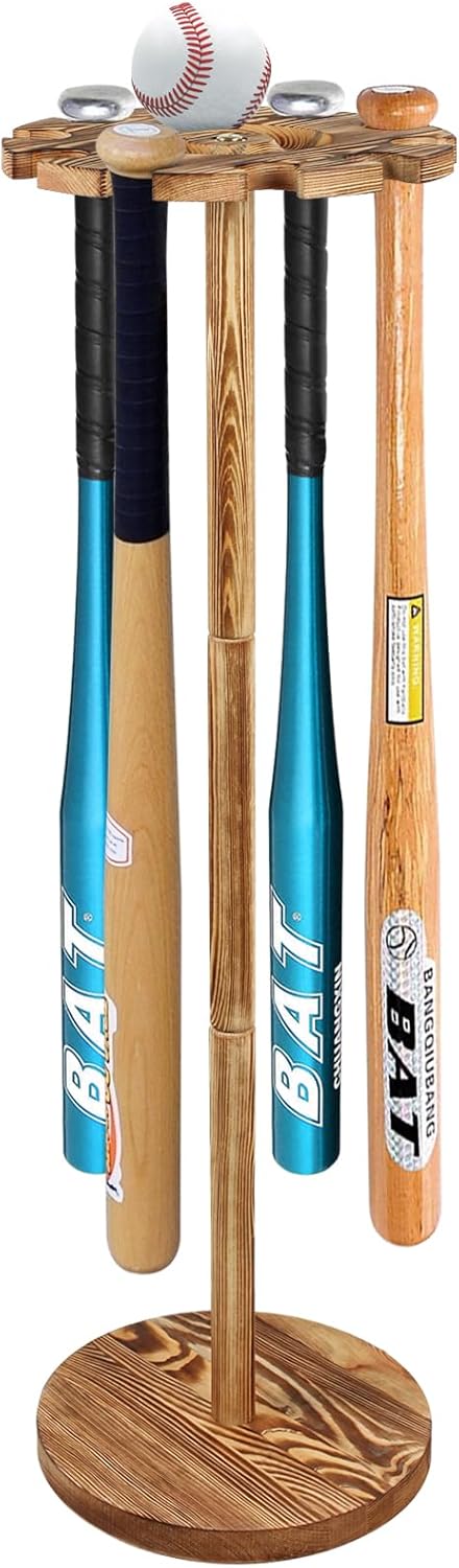BEARUT Baseball Bat Holder and Ball Display Shelf Baseball Bat Stand Shelf RackBaseball Bat Storage OrganizerHolder 10 Bats By Wood - Image 1