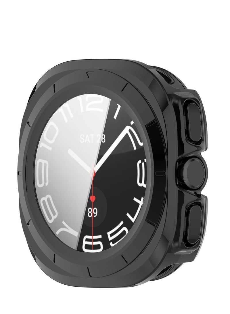 Case for Samsung Galaxy Watch Ultra 47mm Hard PC Case + Screen Protector Protective Cover Full Coverage Shockproof (Black) - Image 2