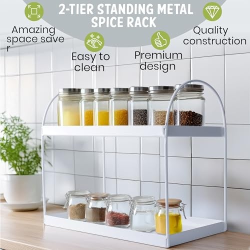 Niyara Iron Metal Heavy Duty Stand 2-Tier multistorage/Multipurpose Standing Rack, Bathroom Countertop Storage Shelf Cosmetic Organizer Holder Kitchen Spice Rack, (Round White) - Image 2