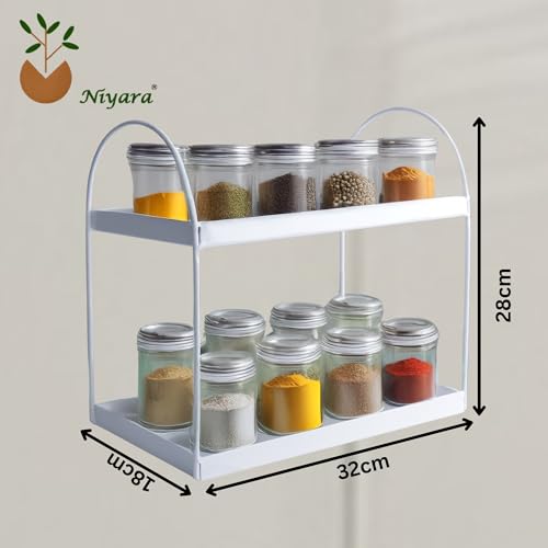 Niyara Iron Metal Heavy Duty Stand 2-Tier multistorage/Multipurpose Standing Rack, Bathroom Countertop Storage Shelf Cosmetic Organizer Holder Kitchen Spice Rack, (Round White) - Image 5