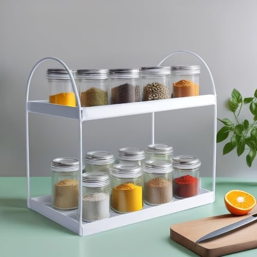 Niyara Iron Metal Heavy Duty Stand 2-Tier multistorage/Multipurpose Standing Rack, Bathroom Countertop Storage Shelf Cosmetic Organizer Holder Kitchen Spice Rack, (Round White) - Image 1