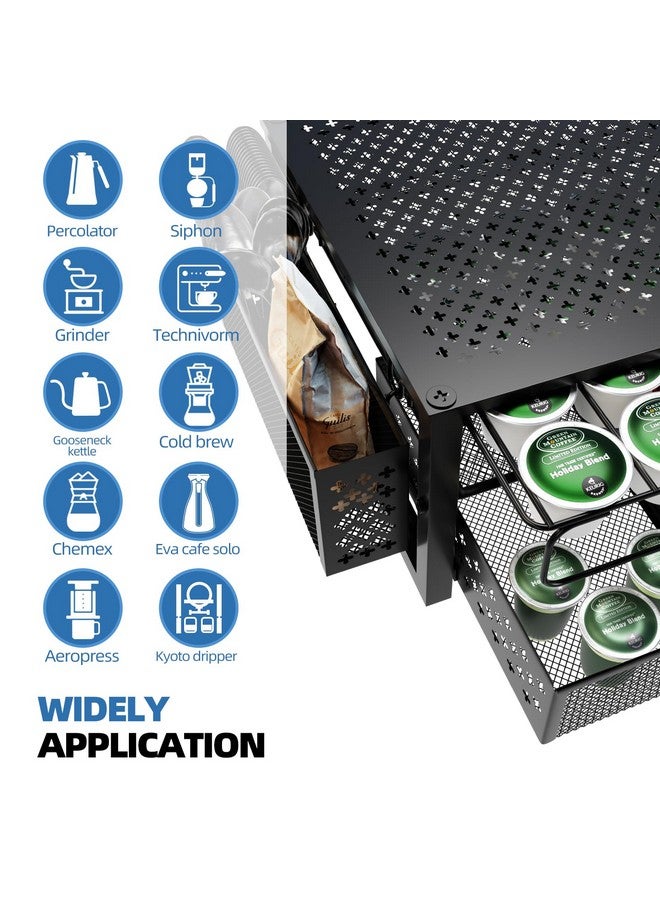 Simple Trending Coffee Pod Holder for K Cups, with 2 Tier Slidng Storage Drawer and Coffee Accessories Holder, 63 Large or 80 Small Capsule Organizer, Black - Image 3