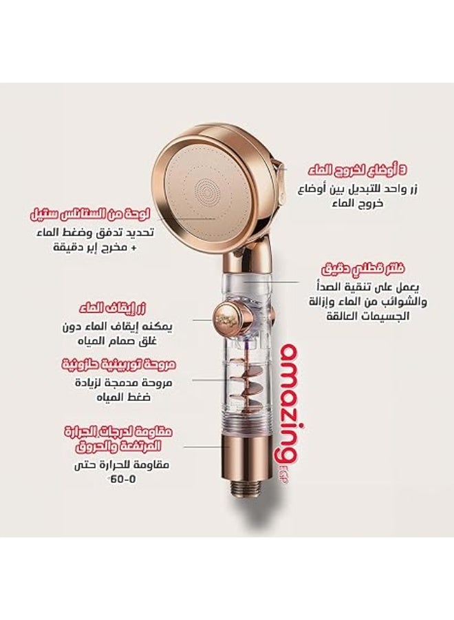 amazing.EGP The Pack High Pressure Handheld Turbo Shower Head, Gold, 360 Degree Rotation with Stop Button and Filter - Image 3