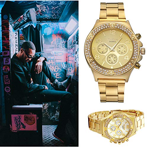 Lancardo Gold Hip-Hop Watch for Men [Upgraded] Japan Quartz 30M Waterproof Dress Casual Watch - Image 2