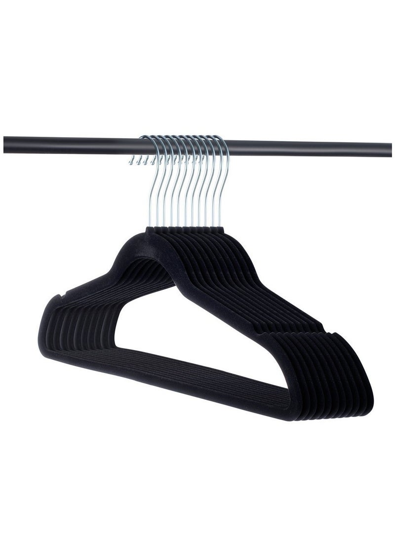 Arabest - 100 Packs Slim, Velvet, Non-Slip Suit Clothes Hangers,Flocked Clothes Hanger, Plastic Non-Slip Clothes Hanger, Velvet Heart Clothes Hanger, Black - Image 1