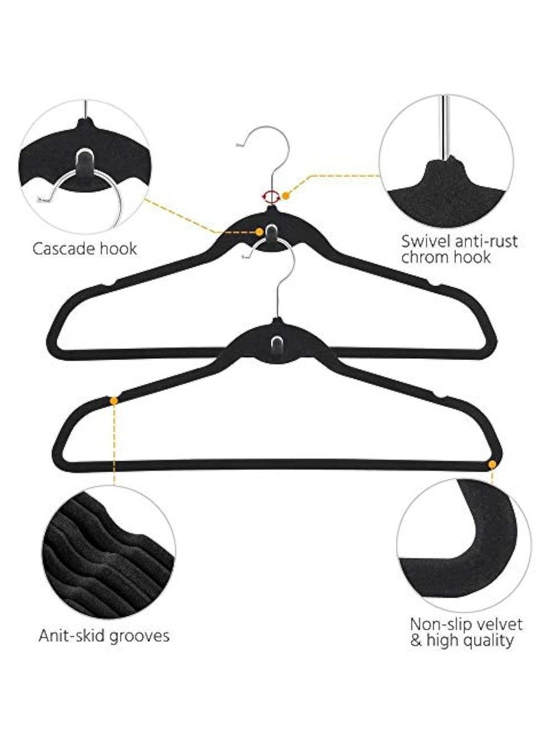 Arabest - 100 Packs Slim, Velvet, Non-Slip Suit Clothes Hangers,Flocked Clothes Hanger, Plastic Non-Slip Clothes Hanger, Velvet Heart Clothes Hanger, Black - Image 1