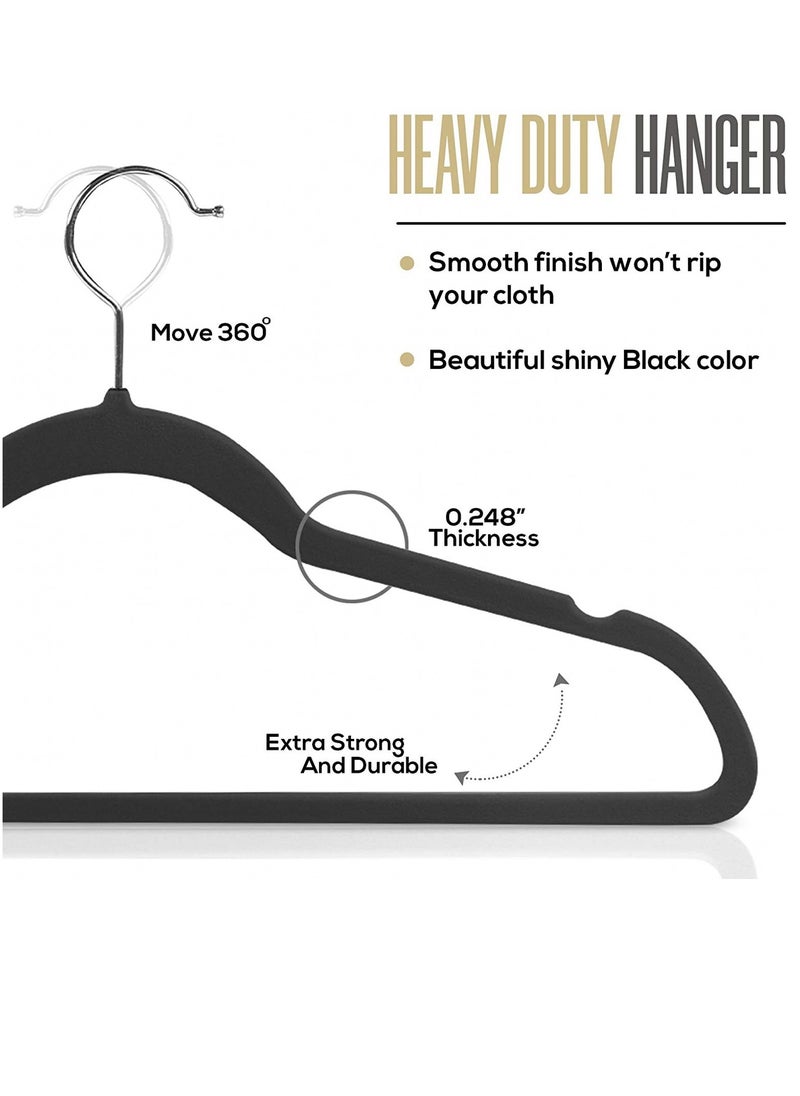 Arabest - 100 Packs Slim, Velvet, Non-Slip Suit Clothes Hangers,Flocked Clothes Hanger, Plastic Non-Slip Clothes Hanger, Velvet Heart Clothes Hanger, Black - Image 1