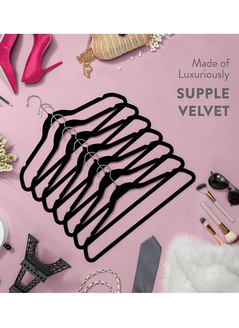 Arabest - 100 Packs Slim, Velvet, Non-Slip Suit Clothes Hangers,Flocked Clothes Hanger, Plastic Non-Slip Clothes Hanger, Velvet Heart Clothes Hanger, Black - Image 1