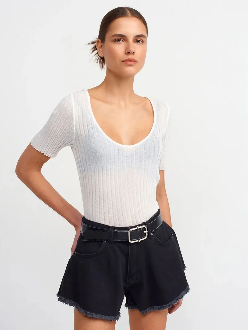 Dilvin Dilvin Slim Fit Ribbed Square-neck Sweater