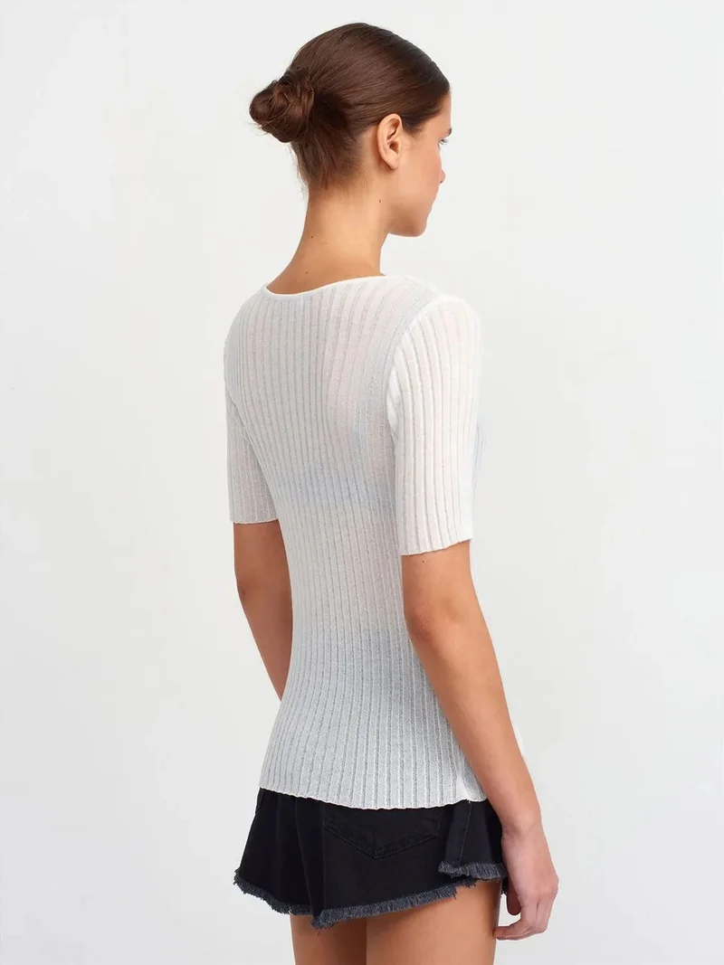 Dilvin Dilvin Slim Fit Ribbed Square-neck Sweater