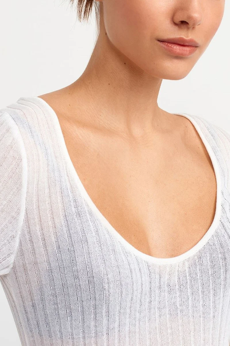 Dilvin White DILVIN Slim Fit Ribbed Square-neck Sweater for Women | Best Price UAE