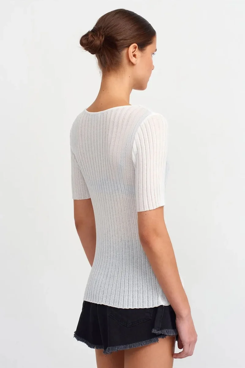 Dilvin White DILVIN Slim Fit Ribbed Square-neck Sweater for Women | Best Price UAE