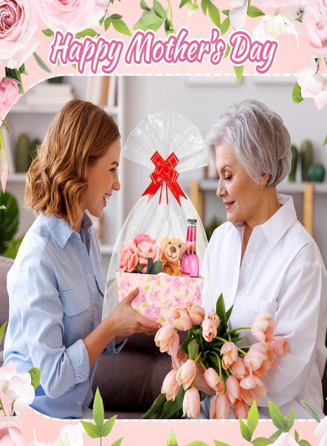 Skyygemm 12 Pcs Floral Mother's Day Baskets Empty for Gift Spring Tulip Rose Pattern Paper Basket with Cellophane Bag Pull Bow for Teacher Appreciation, Baby Shower, Wedding, Anniversary, 9.8 x 6.5 Inch - Image 5