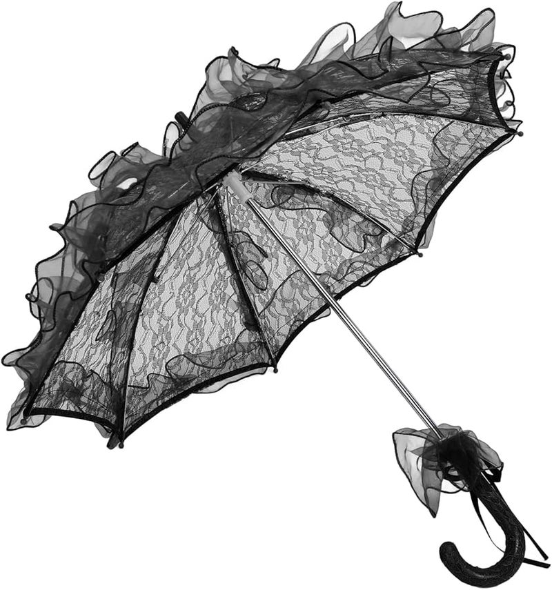 Black Handcrafted Lace Parasol Umbrella Romantic Wedding Photography Prop - Image 4