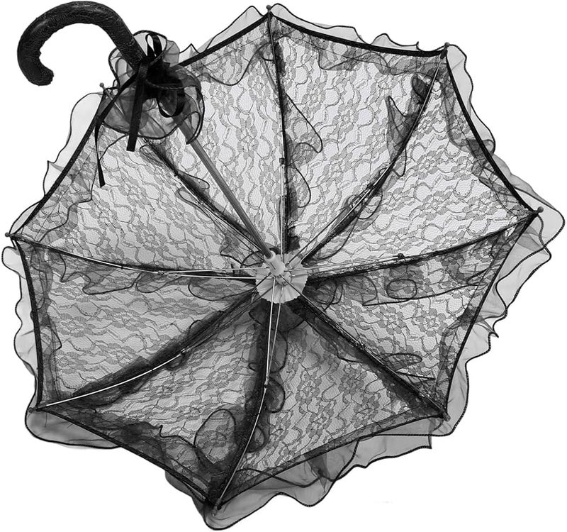 Black Handcrafted Lace Parasol Umbrella Romantic Wedding Photography Prop - Image 1