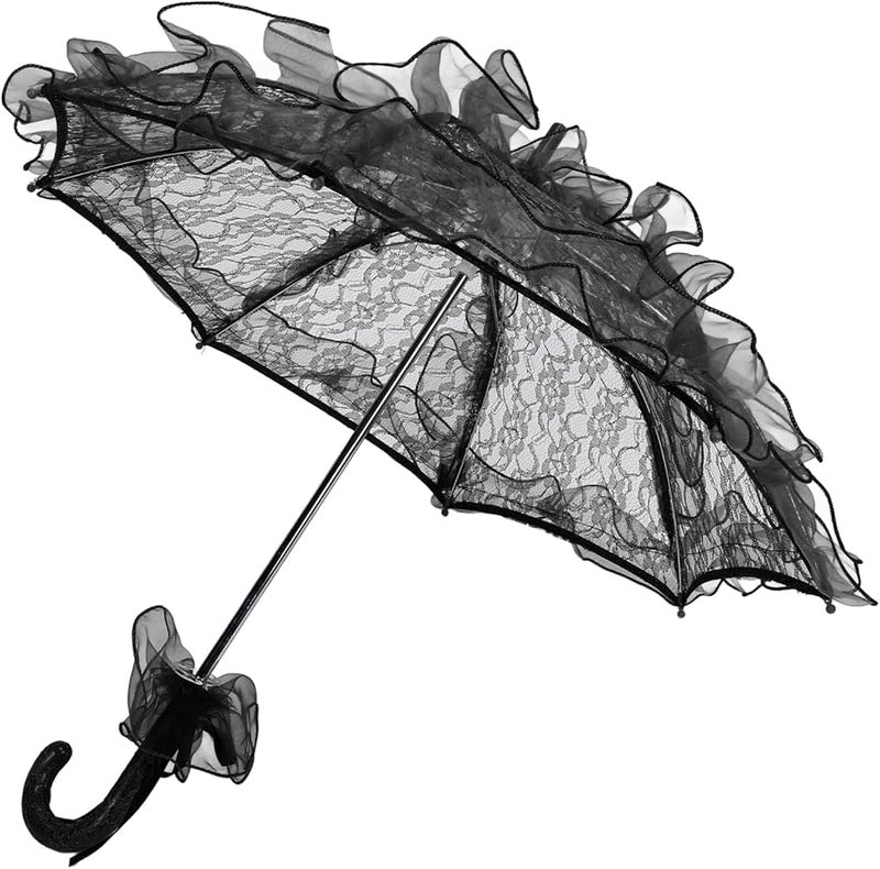 Black Handcrafted Lace Parasol Umbrella Romantic Wedding Photography Prop - Image 5