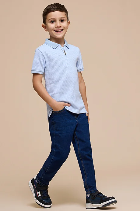 أر أند بي Self Patterned Polo T-Shirt with Short Sleeves