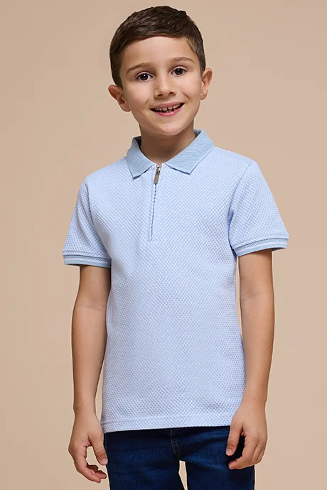 أر أند بي Self Patterned Polo T-Shirt with Short Sleeves