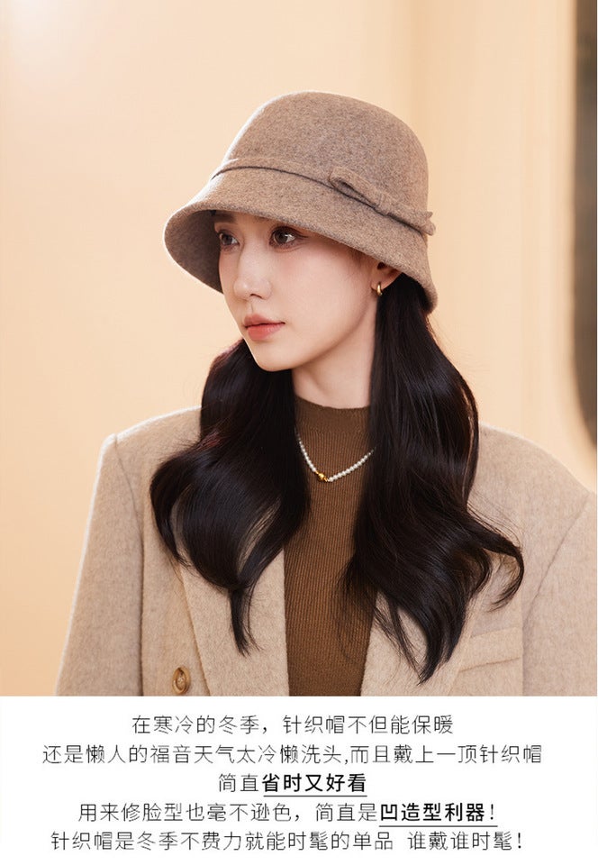 Winter Bucket Hat Women  Blend Bow British  Felt Hat - Image 2