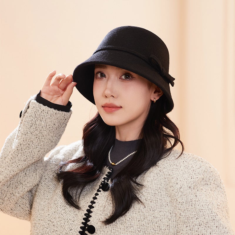 Winter Bucket Hat Women  Blend Bow British  Felt Hat - Image 1