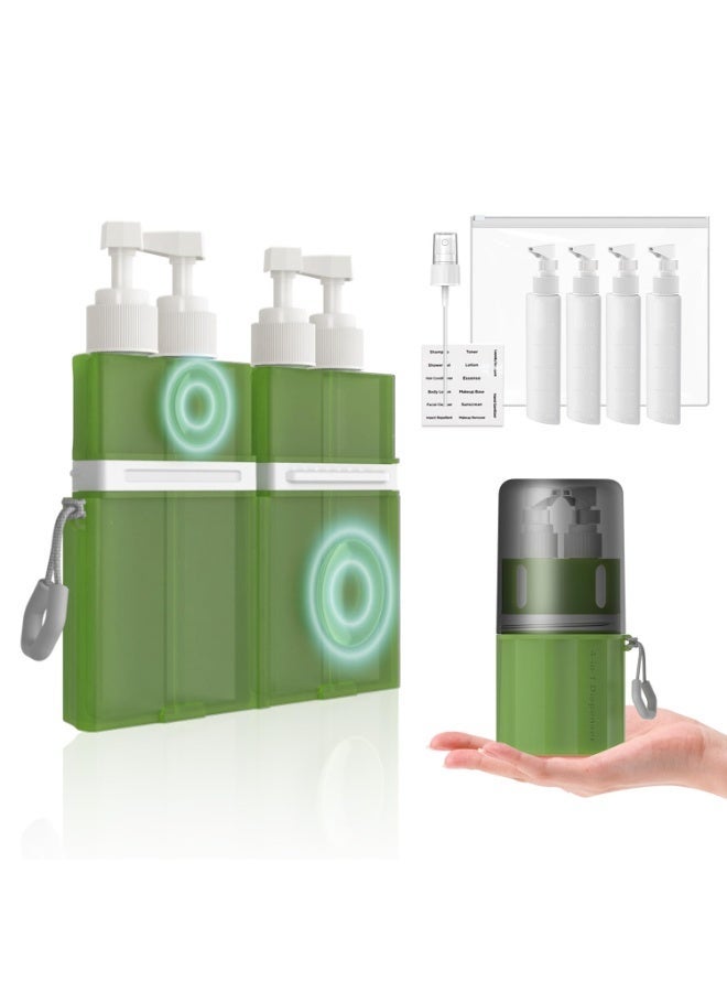 4 in 1 Travel Toiletry Containers TSA Approved, Refillable Travel Size Toiletries Bottles Set with Suction Cup Holder, Leakproof Portable Shampoo Conditioner Body Wash Lotion Dispenser for Travel Gym Camping - Image 1