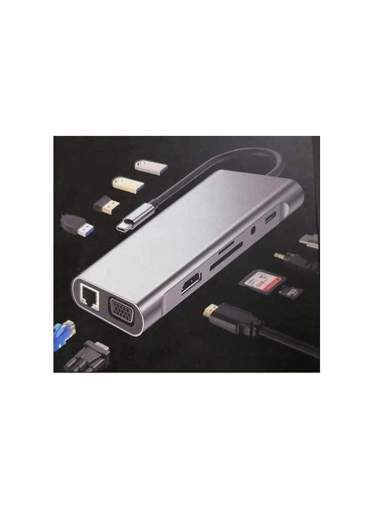 11-in-1 USB-C Multiport Adapter – LAN, Type-C, SD, USB x4, Audio, HDTV, VGA – All-in-One Hub - Image 2