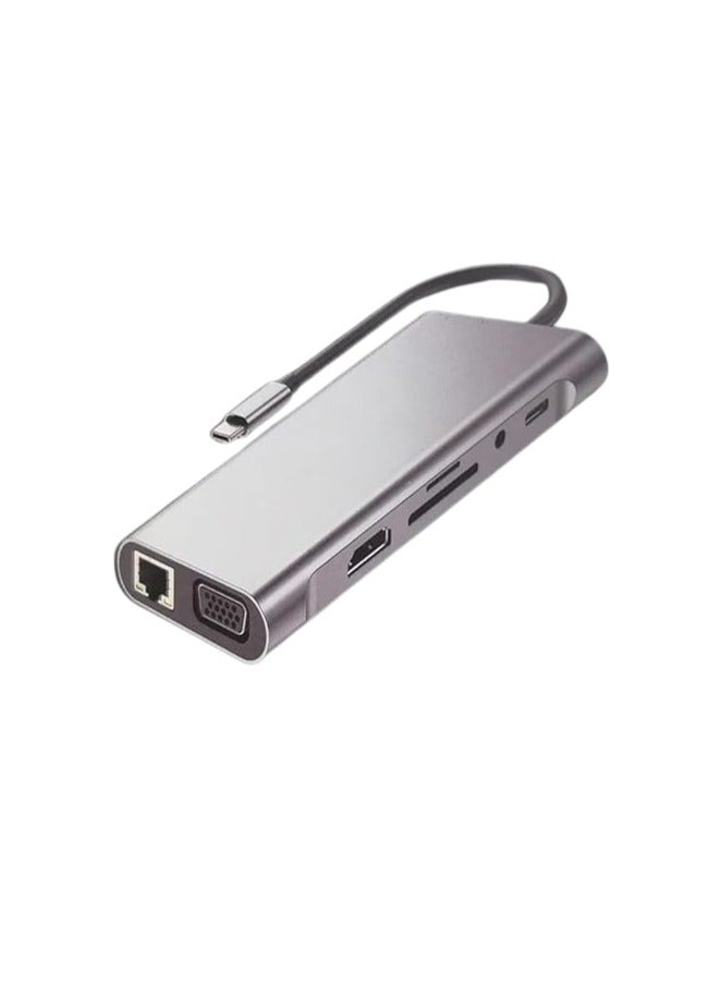 11-in-1 USB-C Multiport Adapter – LAN, Type-C, SD, USB x4, Audio, HDTV, VGA – All-in-One Hub - Image 1