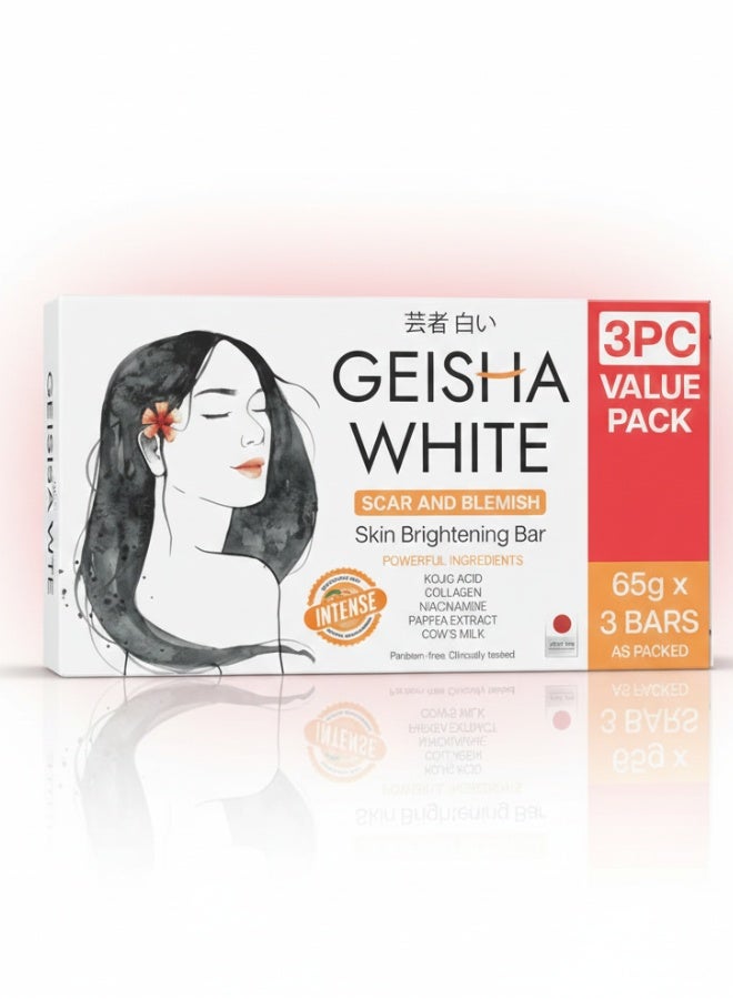 Geisha بار تبييض البشرة البيضاء المكثف للندبات والبقع 3 قطع حزمة قيمة صابون مبيض لطيف - Image 1