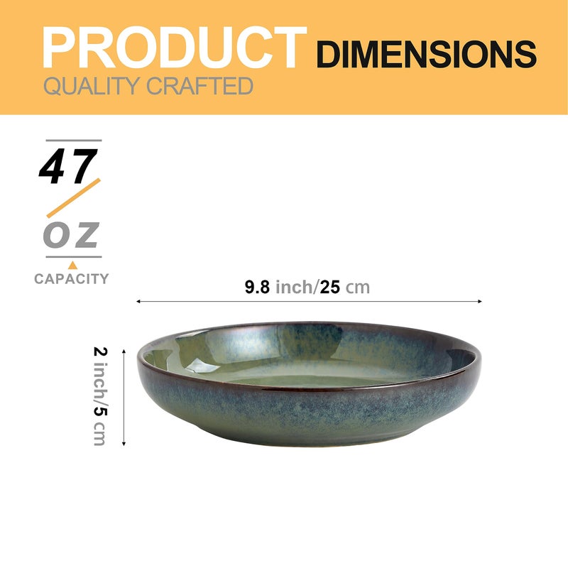 Swuut Transmutation Glaze Serving Pasta Bowl,10 inch Ceramic Wide Salad Bowls,50 Ounce Large Big Fruit Bowl for Kitchen, Microwave Oven Dishwasher Safe (Green) - Image 2