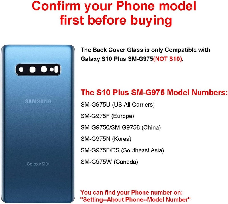Perzework استبدال زجاج الخلفي لجهاز سامسونج جالاكسي S10+ بلس مع مجموعة أدوات الإصلاح ومواد لاصقة مثبتة مسبقًا (أزرق بريزم) - Image 5