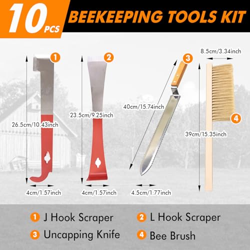 BeeCastle 9 Pcs Beekeeping Tools Kit with Organizer Tote for Beekeepers, Necessary Beekeeping Supplies Bee Keeping Starter Kit Includes Bee Smoker Kit and Beehive Tools - Image 3