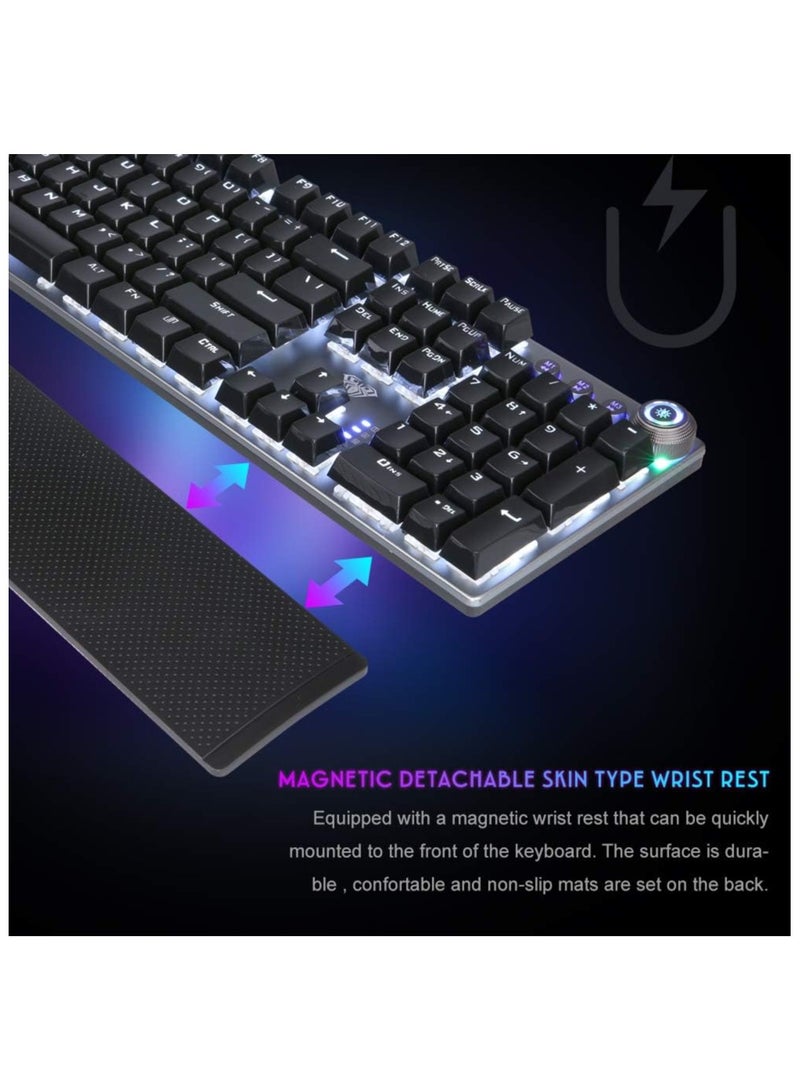AULA F2088 Classic Mechanical Keyboard with Black Switches,White Light LED Backlit Gaming Keyboard,Removable Wrist Rest,USB Wired Computer Keyboard for PC,Laptop - Image 2